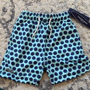 Toobydoo Aqua & Navy Polka Dot Athletic Swim Shorts